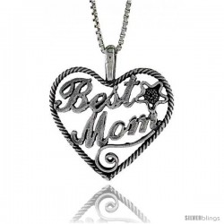 Sterling Silver Best Mom Pendant, 7/8 in. (24 mm) Long.