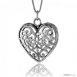 Sterling Silver Heart Pendant, 1 1/8 in. (28 mm) Long.