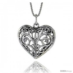 Sterling Silver Heart Pendant, 7/8 in. (22 mm) Long.