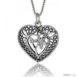 Sterling Silver Heart Pendant, 7/8 in. (22 mm) Long. -Style Po241