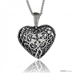 Sterling Silver Heart Pendant, 7/8 in. (22 mm) Long. -Style Po242