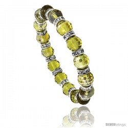 7 in. Amber Color Faceted Glass Crystal Bracelet on Elastic Nylon Strand, 3/8 in. (10 mm) wide