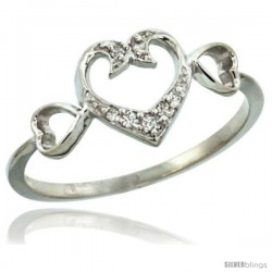 14k White Gold Triple Cut Out Heart Diamond Engagement Ring w/ 0.06 Carat Brilliant Cut Diamonds, 11/32 in. (9mm) wide