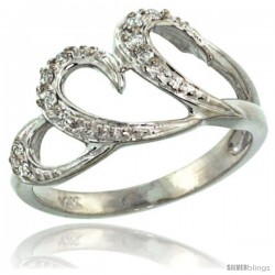 14k White Gold Triple Swirl Diamond Engagement Ring w/ 0.13 Carat Brilliant Cut Diamonds, 7/16 in. (11mm) wide