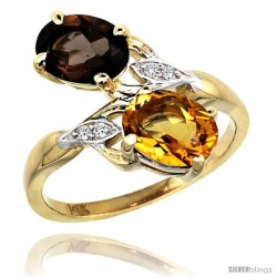 14k Gold ( 8x6 mm ) Double Stone Engagement Smoky Topaz & Citrine Ring w/ 0.04 Carat Brilliant Cut Diamonds & 2.34 Carats Oval