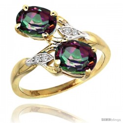 14k Gold ( 8x6 mm ) Double Stone Engagement Mystic Topaz Ring w/ 0.04 Carat Brilliant Cut Diamonds & 2.34 Carats Oval Cut