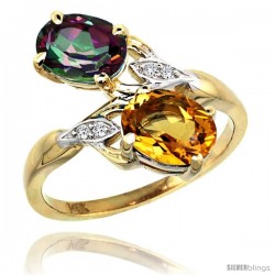 14k Gold ( 8x6 mm ) Double Stone Engagement Mystic Topaz & Citrine Ring w/ 0.04 Carat Brilliant Cut Diamonds & 2.34 Carats Oval