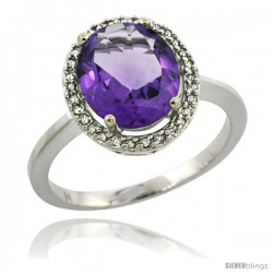 14k White Gold Diamond Halo Amethyst Ring 2.4 carat Oval shape 10X8 mm, 1/2 in (12.5mm) wide