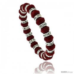 7 in. Ruby Color Faceted Glass Crystal Bracelet on Elastic Nylon Strand, 3/8 in. (10 mm) wide