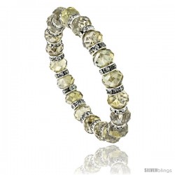 7 in. Silver Shadow Color Faceted Glass Crystal Bracelet on Elastic Nylon Strand, 3/8 in. (10 mm) wide