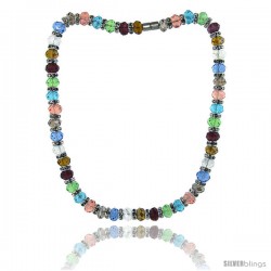 18 in. Multi Color Faceted Glass Crystal Necklace on Elastic Nylon Strand ( Clear, Garnet, Citrine, Blue Topaz, Smoky Topaz