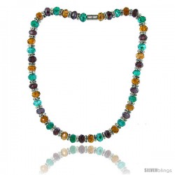 18 in Multi Color Faceted Glass Crystal Necklace on Elastic Nylon Strand ( Emerald, Citrine & Amethyst Color ), 3/8 in