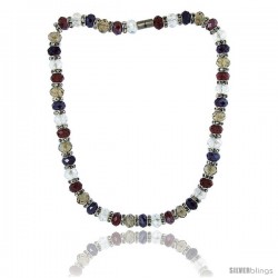 18 in. Multi Color Faceted Glass Crystal Necklace on Elastic Nylon Strand ( Clear, Garnet, Smoky Topaz & Amethyst Color ), 3/8