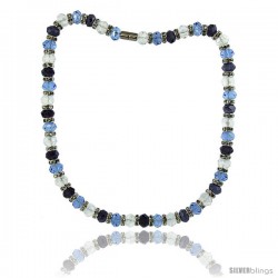 18 in Multi Color Faceted Glass Crystal Necklace on Elastic Nylon Strand ( Clear, Blue Topaz & Amethyst Color ), 3/8 in