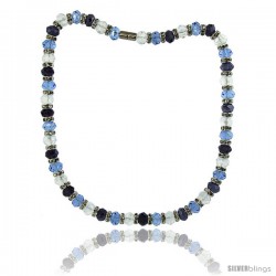 18 in Multi Color Faceted Glass Crystal Necklace on Elastic Nylon Strand ( Clear, Blue Topaz & Amethyst Color ), 3/8 in