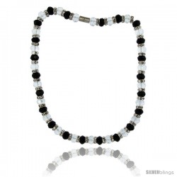 18 in. Black & White Faceted Glass Crystal Necklace on Elastic Nylon Strand, 3/8 in. (10 mm) wide