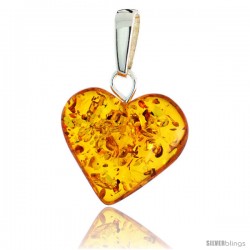 Sterling Silver Heart Russian Baltic Amber Pendant w/ 20x22mm Stone, 15/16" (24 mm) tall