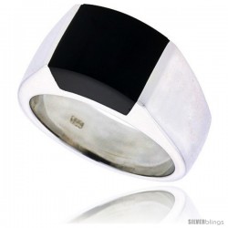 Sterling Silver Ladies' Ring w/ a Square-shaped Jet Stone, 3/8" (9 mm) wide