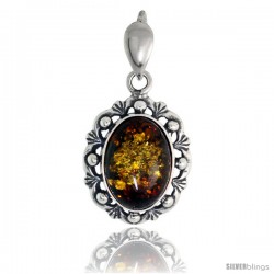 Sterling Silver Amber Stone Russian Baltic Amber Pendant -Style Amp88