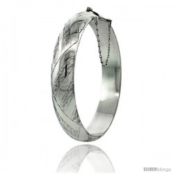 Sterling Silver Bangle Bracelet Braid Pattern Hand Engraved 1/2 in wide