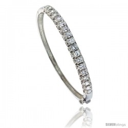 Sterling Silver Bangle Bracelet 18-Stone w/ Cubic Zirconia Stones, 3/16 in wide