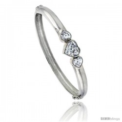 Sterling Silver Bangle Bracelet High Polished Cut-out Leaf w/ Cubic Zirconia Stones, 3/4 in wide