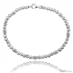 Sterling Silver Corrugated Bead Bracelet), 3/16 in. (4 mm) wide