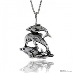 Sterling Silver Triple Dolphin Pendant, 1 1/8 in. (29 mm) Long.