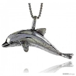 Sterling Silver Dolphin Pendant, 1 1/4 in. (33 mm) Long.
