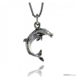 Sterling Silver Dolphin Pendant, 13/16 in. (21 mm) Long.