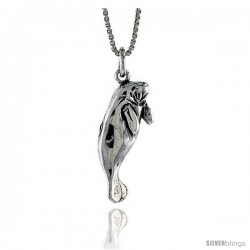 Sterling Silver Manatee Pendant, 15/16 in. (24 mm) Long.