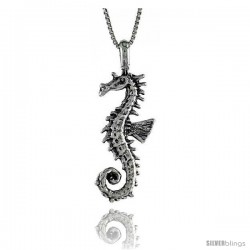 Sterling Silver Seahorse Pendant, 1 1/2 in. (38 mm) Long.