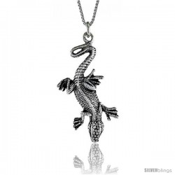 Sterling Silver Gecko Pendant, 1 1/2 in. (40 mm) Long.