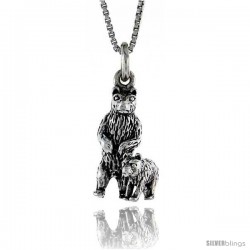 Sterling Silver Bear with Cub Pendant, 13/16 in. (21 mm) Long.