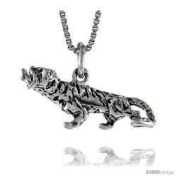 Sterling Silver Tiger Pendant, 1.0 in. (25 mm) Long.