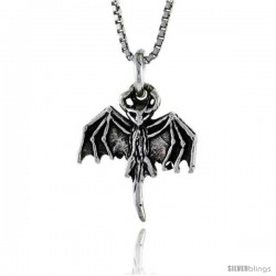 Sterling Silver Bat Pendant, 3/4 in. (18 mm) Long.