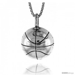 Sterling Silver Basketball Pendant, 13/16 in. (21 mm) Long.