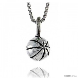 Sterling Silver Teeny Basketball Pendant, 9/16 in. (24 mm) Long.