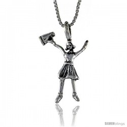 Sterling Silver Cheerleader Pendant, 1 1/6 in. (27 mm) Long.