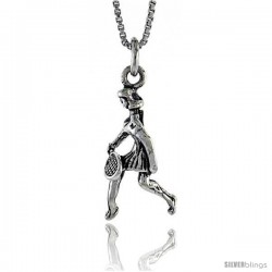 Sterling Silver Woman Tennis Player Pendant, 15/16 in. (24 mm) Long.