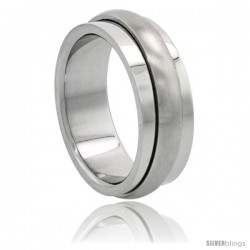 Surgical Steel 8mm Spinner Wedding Band Ring Domed Matte Center