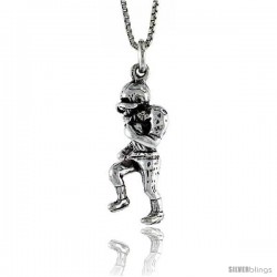 Sterling Silver Football Player Pendant, 1 1/8 in. (28 mm) Long.