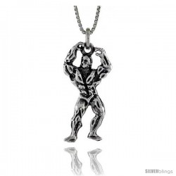 Sterling Silver Body Builder Pendant, 1 3/16 in. (30 mm) Long.