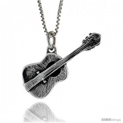 Sterling Silver Guitar Pendant, 1 1/8 in. (28 mm) Long.