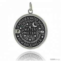 Sterling Silver New Orleans, LA Water Meter Manhole Cover Pendant, 1 in tall