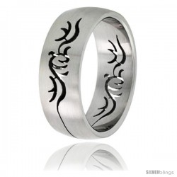 Surgical Steel Domed 8mm Band Ring Tribal Cut-out Design