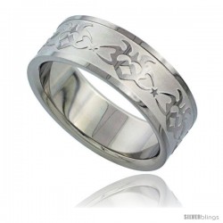 Surgical Steel 8mm Tribal Heart on Flames Ring Wedding Band Matte finish