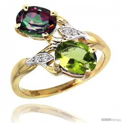 14k Gold ( 8x6 mm ) Double Stone Engagement Mystic Topaz & Peridot Ring w/ 0.04 Carat Brilliant Cut Diamonds & 2.34 Carats Oval