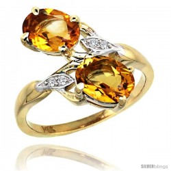 14k Gold ( 8x6 mm ) Double Stone Engagement Citrine Ring w/ 0.04 Carat Brilliant Cut Diamonds & 2.34 Carats Oval Cut Stones