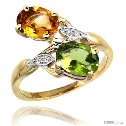 14k Gold ( 8x6 mm ) Double Stone Engagement Citrine & Peridot Ring w/ 0.04 Carat Brilliant Cut Diamonds & 2.34 Carats Oval Cut